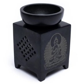 Duftlampe i sort fedtsten: Buddha -- 11 cm
